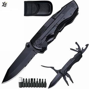 Outil de survie couteau 9-en-1 inox | Multi-usages en extérieur